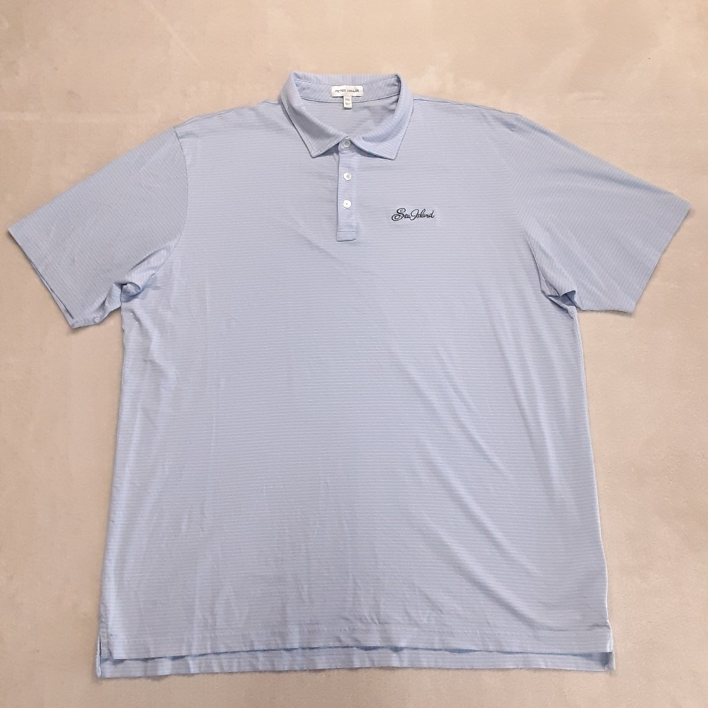 Peter Millar Mens Sea Island Polo 2XL Blue/Pink Horizontal Stripes Pima Cotton